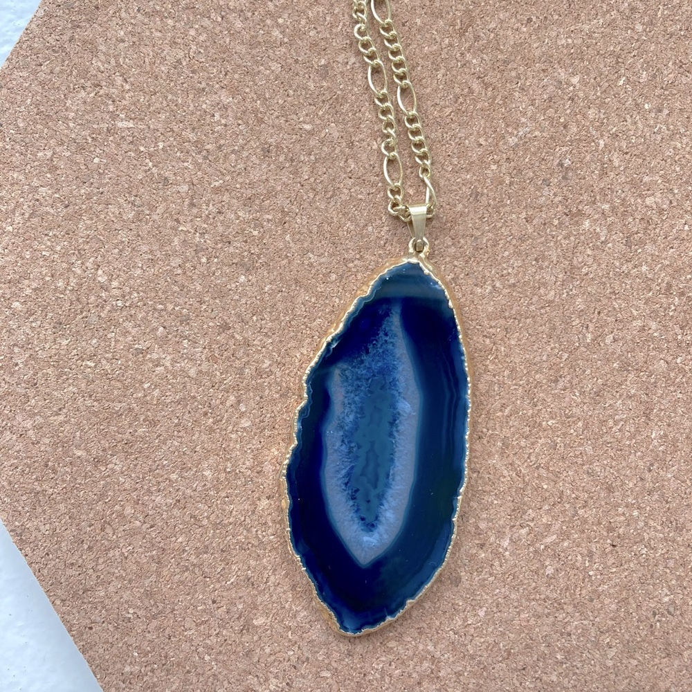 GENUINE polished blue geode necklace